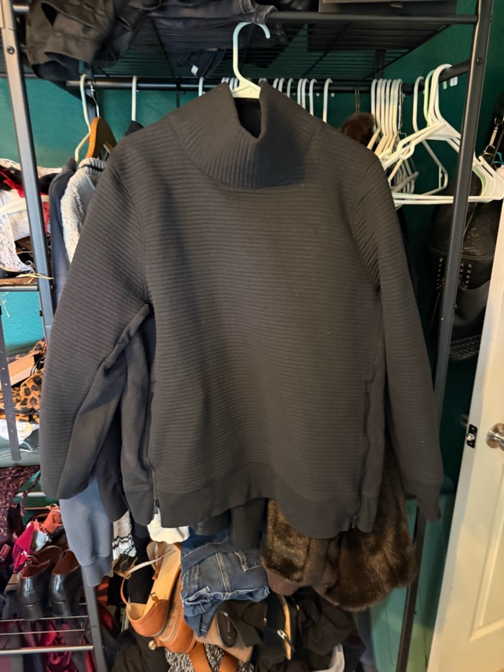 Black Ribbed Funnel Neck Sweater